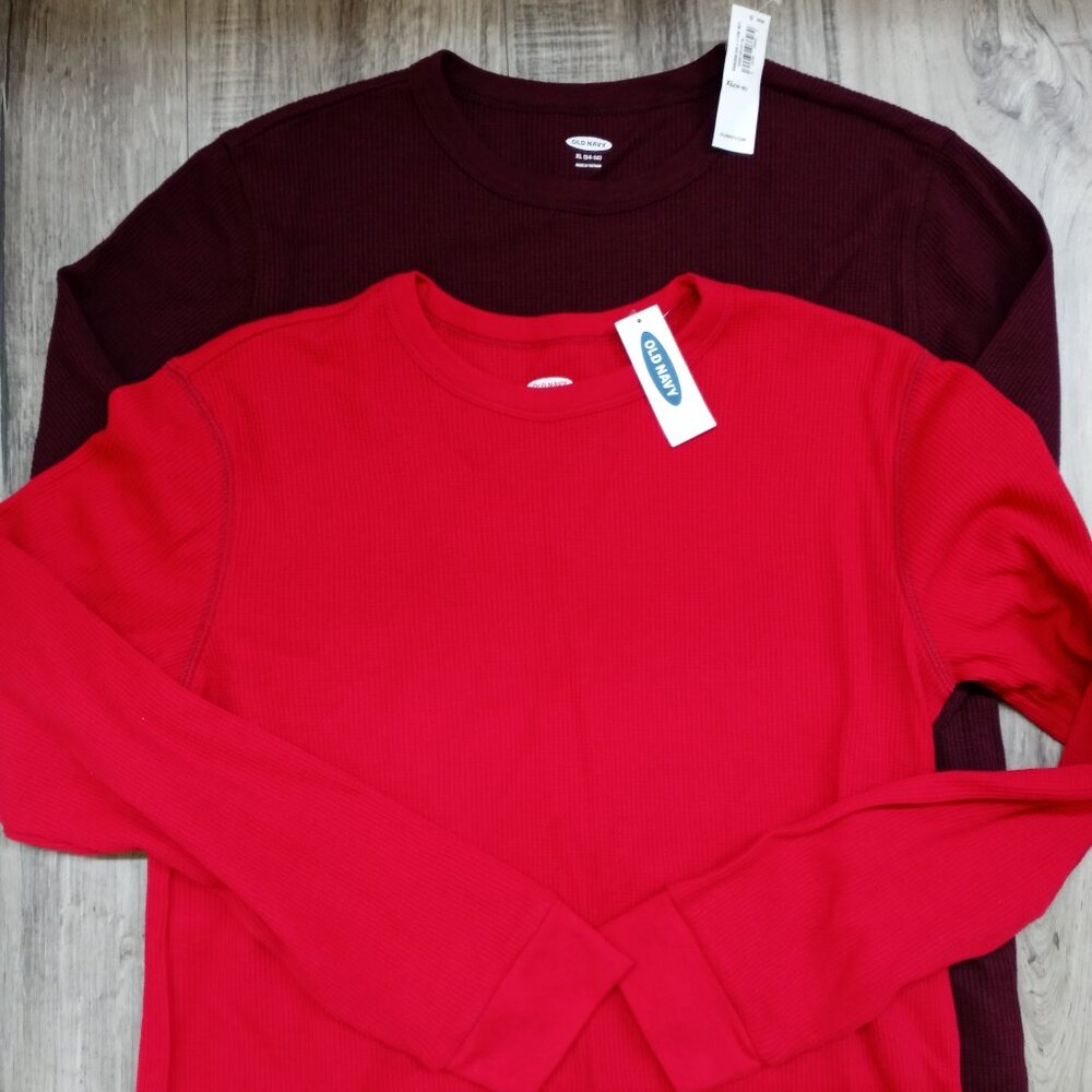 Waffle Knit Long Sleeve T Shirt New with Tags Lot of 2 Red Maroon